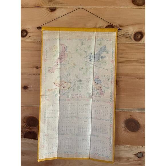 Beautiful Vintage Linen Tea Towel/Wall Hanger.Kitchen.Calendar.1978.Birds.bright - Picture 3 of 4